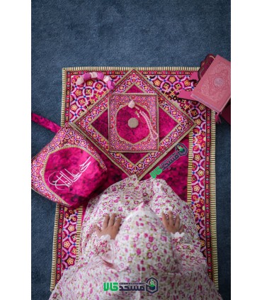 ست سجاده و کیف مخمل موعود (سرخابی)