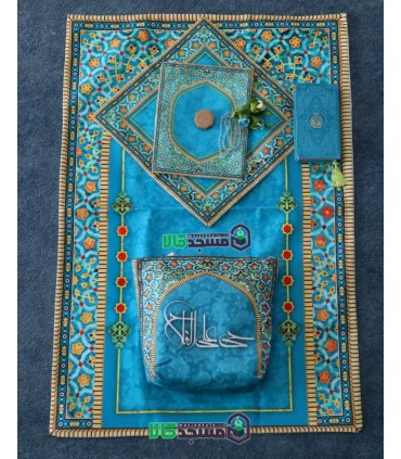 ست سجاده و کیف مخمل موعود (فیروزه ای)