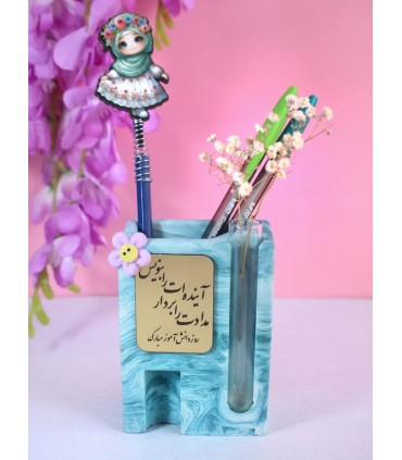 جاقلمی رومیزی با گلدان و متن سفارشی