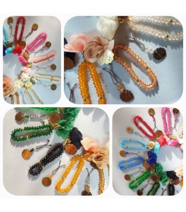 ست تسبیح گیره کریستالی گلدار مولتی دار