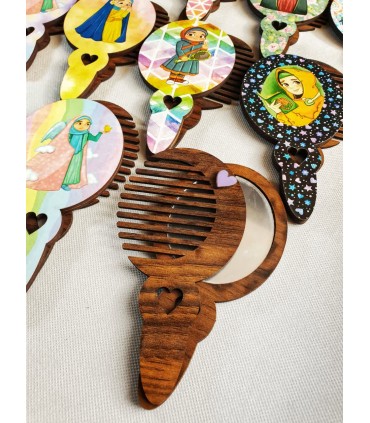 ست آینه و شانه چوبی دخترانه