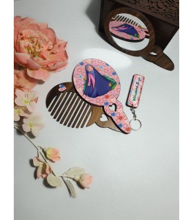 ست سرکلیدی دوطرفه به‌همراه آینه و شانه چوبی