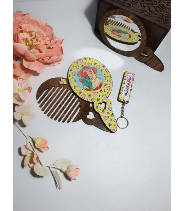 ست سرکلیدی دوطرفه به‌همراه آینه و شانه چوبی