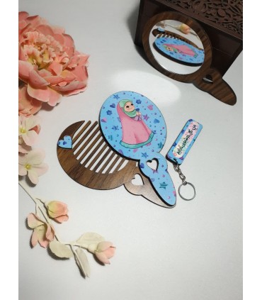 ست سرکلیدی دوطرفه به‌همراه آینه و شانه چوبی