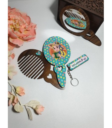 ست سرکلیدی دوطرفه به‌همراه آینه و شانه چوبی