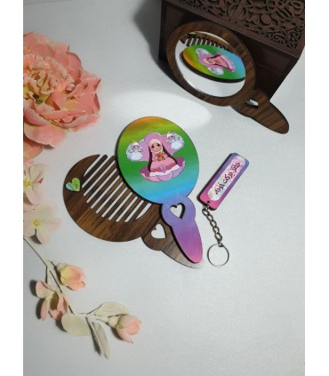 ست سرکلیدی دوطرفه به‌همراه آینه و شانه چوبی