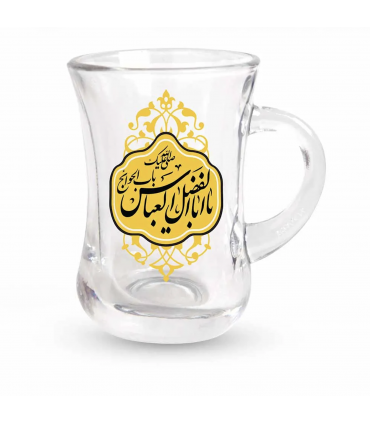 استکان کمر باریک دسته دار محرم یا اباالفضل العباس طلایی شش عددی کد 0417