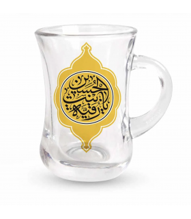 استکان کمر باریک دسته دار محرم یا رقیه بنت الحسین علیه السلام طلایی شش عددی کد 0482