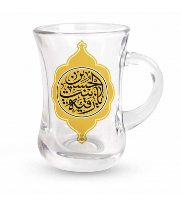 استکان کمر باریک دسته دار محرم یا رقیه بنت الحسین علیه السلام طلایی شش عددی کد 0482