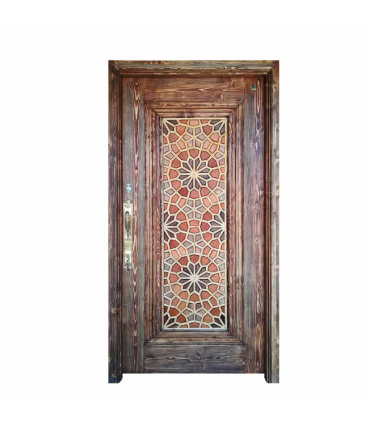 درب چوبی ورودی هتل ، آپارتمان و ساختمان صنایع چوب ساج مدل T12B